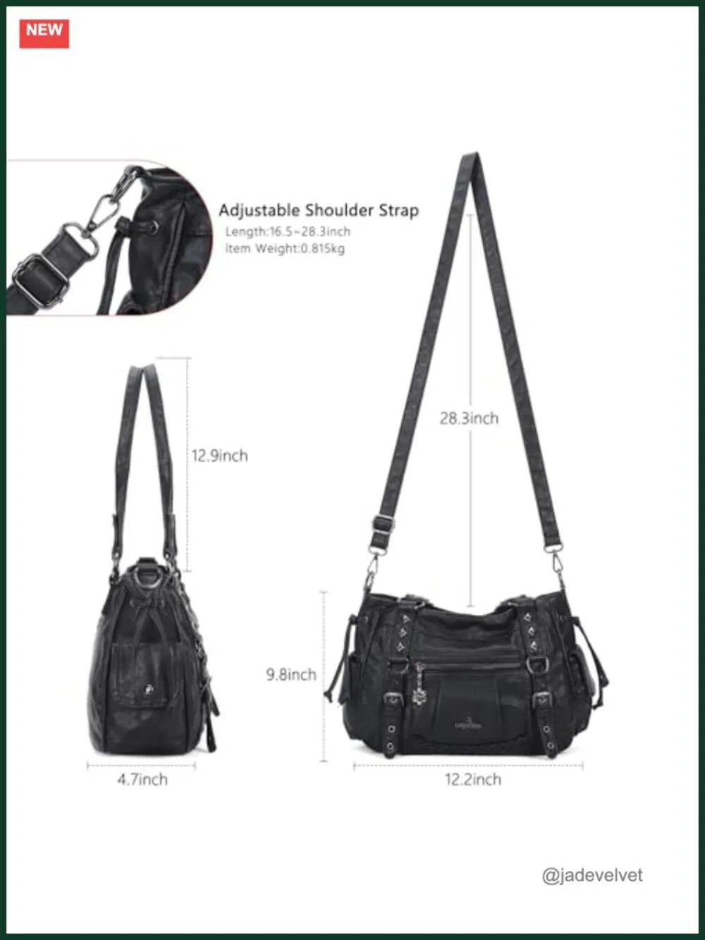 Vegan Leather Hobo Handbag Multi Pocket Satchel Tote Fits 13